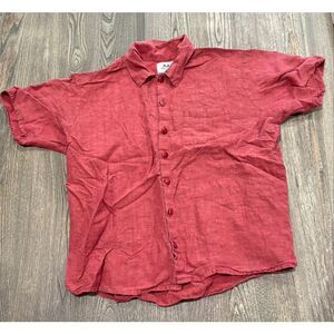 FLAX by Jame Engelhart Mens Linen Button-Up Shirt Short Sleeve Collared Red Sz S